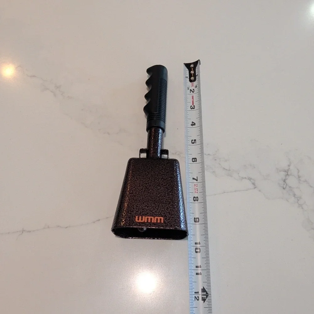 WMM Cow Bell With Handle. 9 1/2 Inches Long Dark Bronze Color Black Bicycle Grip
